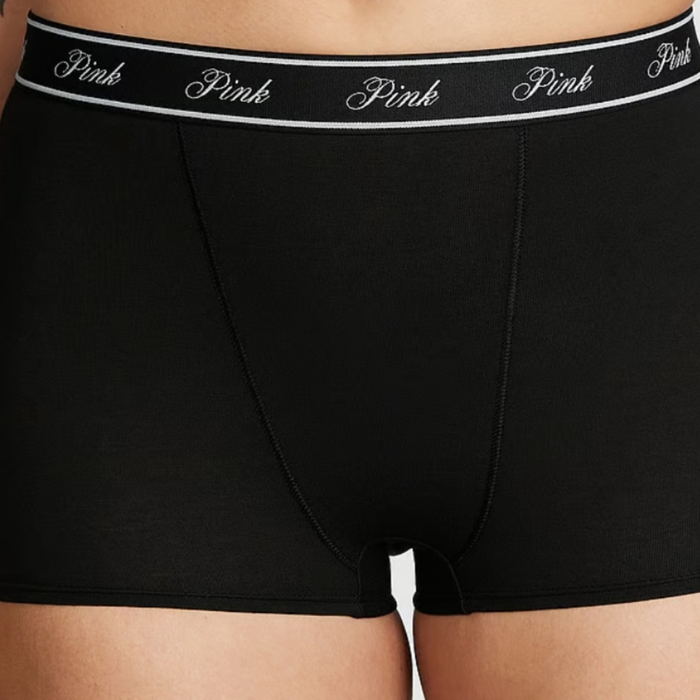 VS NWT LOGO COTTON HIGH-WAIST BOYSHORT PANTY, Black, XL